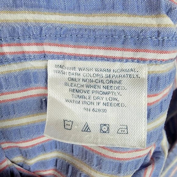 Lands' End Blue Stripes Crepe Textured Cotton Button Long Sleeves Shirt Size L - Picture 11 of 11